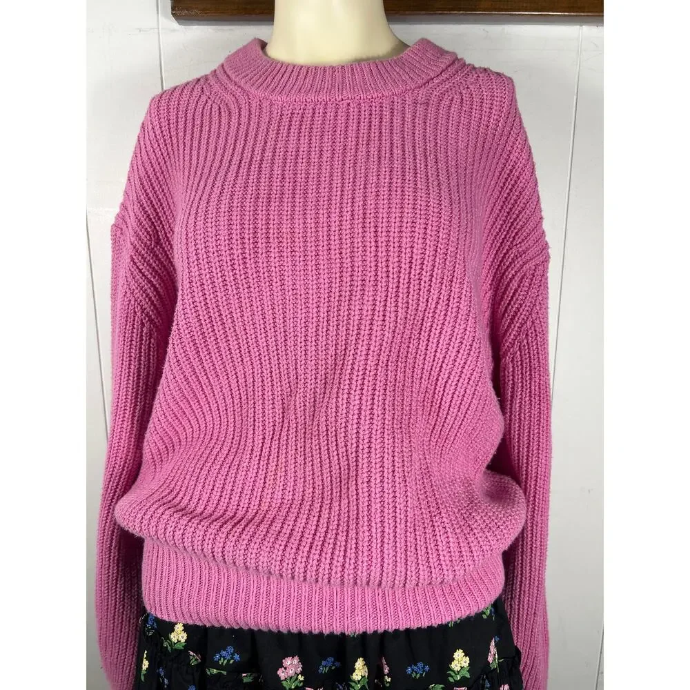 Samsoe Samsoe Kaylie Cotton Chunky Ribknit Crewneck Sweater in Bubblegum Size M.